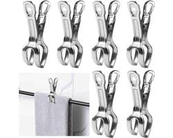 Allecto Plus - 6 stuks Strandhanddoekclips 85 cm - Roestvrij Staal - Windbestendig - Wasknijpers voor Strandlakens - Kleding - Tapijt