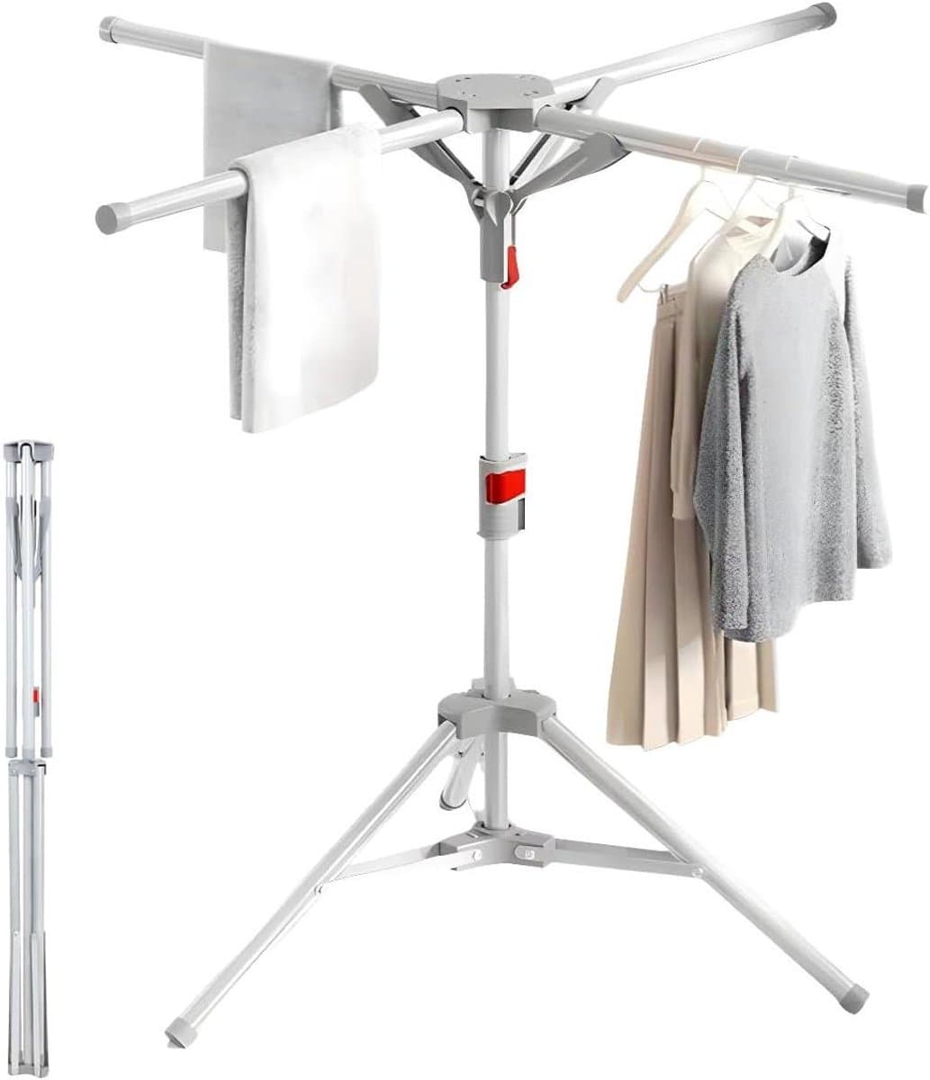 Luchter Droogrek Indoor Outdoor Kleding Paard Wasserij Stand Rekken Opvouwbaar met 4 Armen voor Hangers Verstelbare Hoogte 120-170cm — afbeelding 1