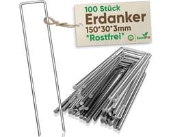 Grondankers 100 stuks - RVS en gegalvaniseerde haringen voor grondbevestiging - 150 mm x 30 mm x Ø 3 mm