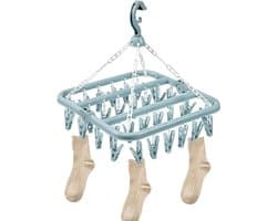 Opvouwbare sokkenhanger met 32 clips voor wasrek - Blauw
