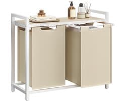 VASAGLE BLH201LH01 - Wasmand met 2 Vakken - Afneembare Waszak - Met Opbergplank en Metalen Frame