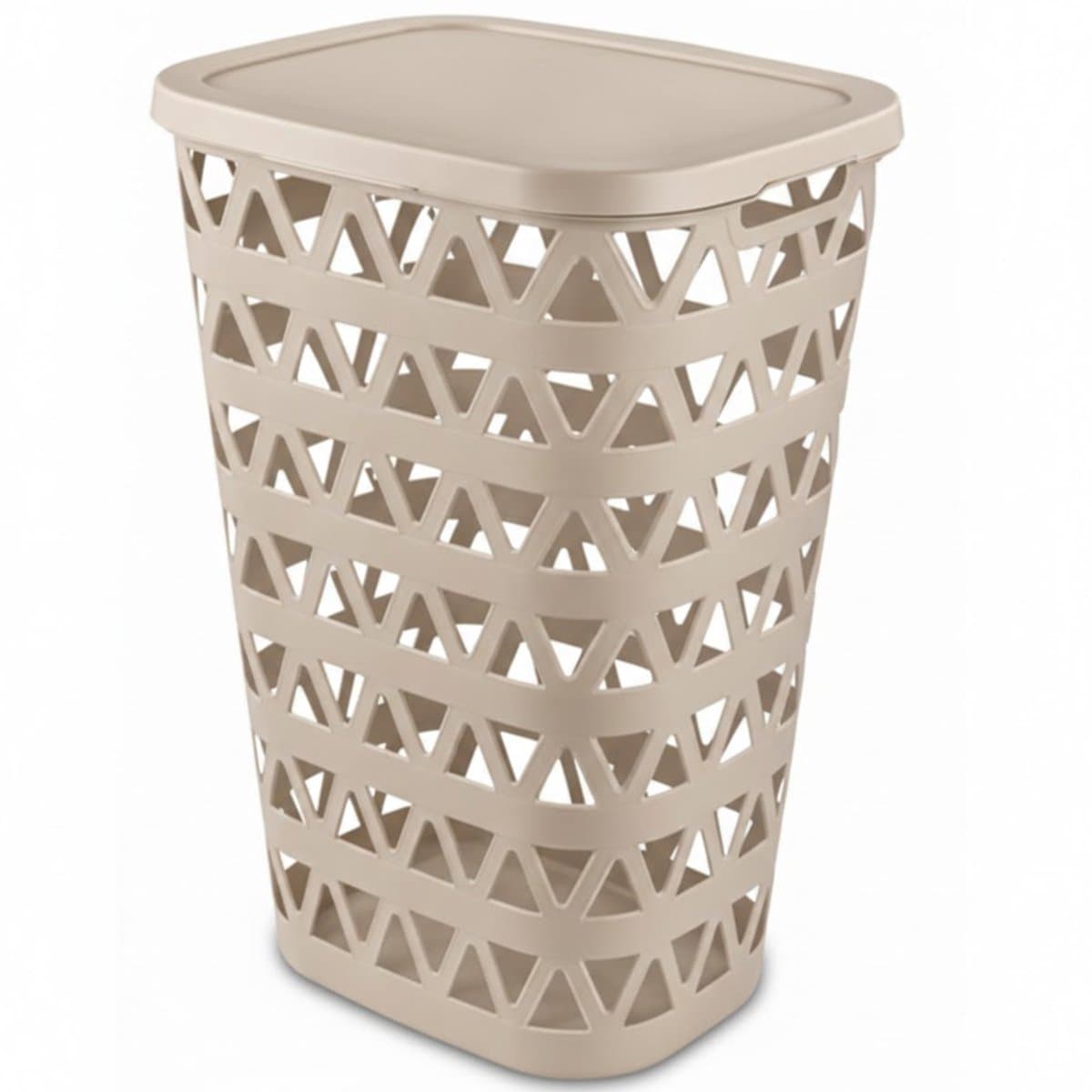 Curver Wasmand met deksel - ventilatiegaatjes - beige - kunststof - 55 ltr - 42 x 34 x 60 cm — afbeelding 1