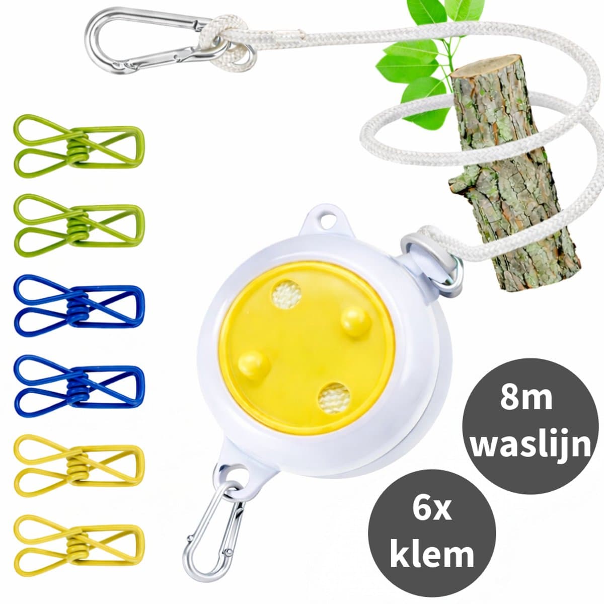 HEM Uittrekbare Waslijn 8 Meter – Oprolbaar & Draagbaar – Met 6 Klemmen – Camping & Reizen – Caming Waslijn — afbeelding 1