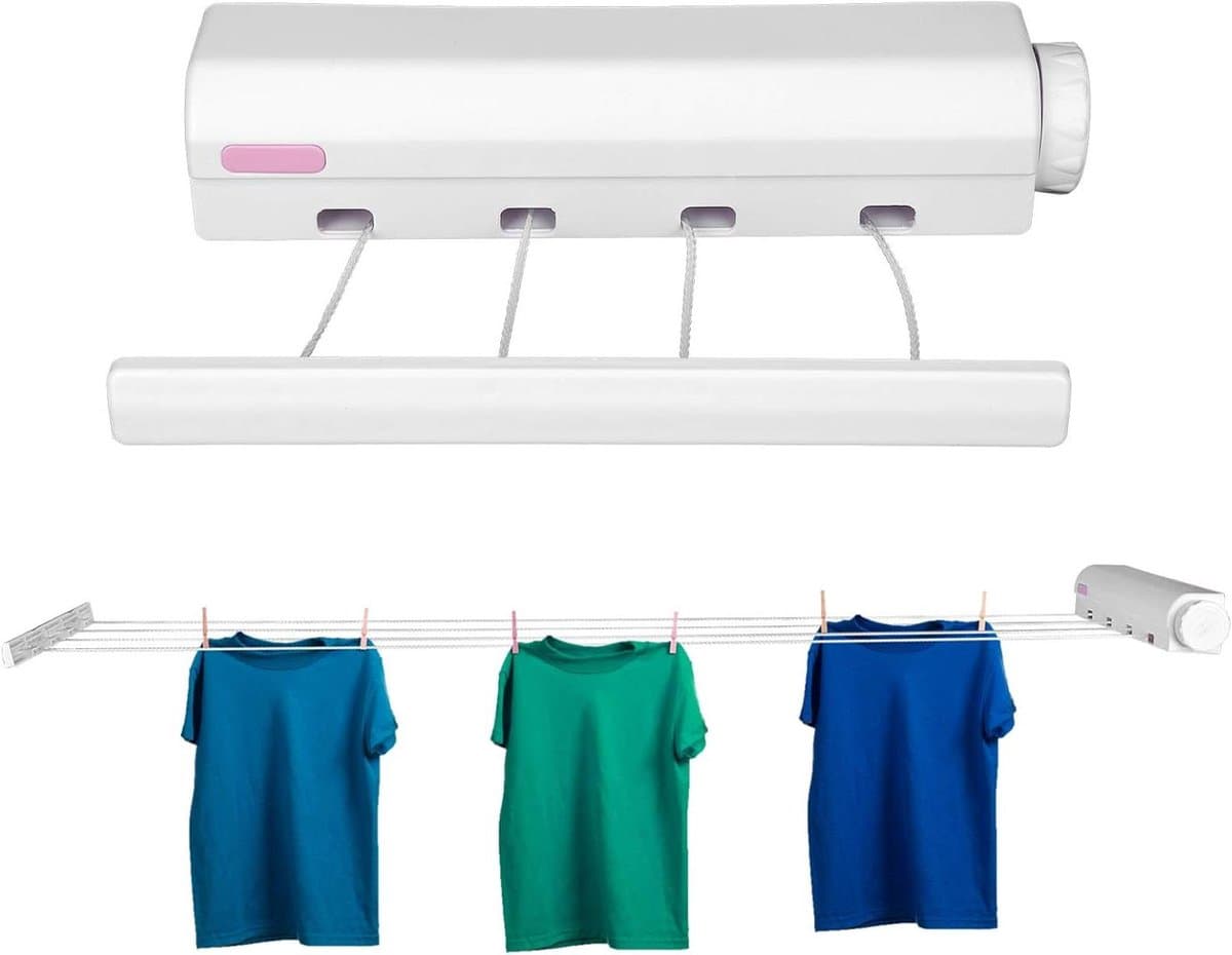 Intrekbare binnen en buiten waslijn met telescopisch ontwerp - Ruimtebesparende draagbare touwhanger voor kleding drogen (4 touwen) — afbeelding 1