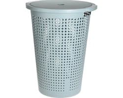 Wasmand met deksel - mintgroen - 35 liter - 40 x 52 cm - kunststof - rond - wasbox - mand voor wasgoed