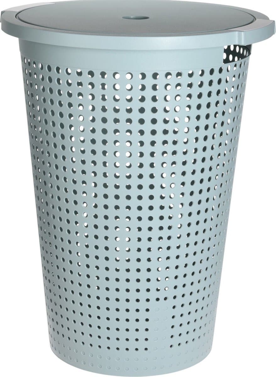 Wasmand met deksel - mintgroen - 35 liter - 40 x 52 cm - kunststof - rond - wasbox - mand voor wasgoed — afbeelding 1
