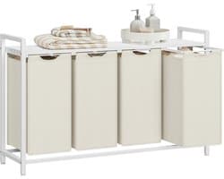 Conway Living® Wassorteerder - 4 vakken - 160L - Metaal - Wit -Wasmanden - Wassorteerder 4 vaken - 116 x 33 x 72 cm