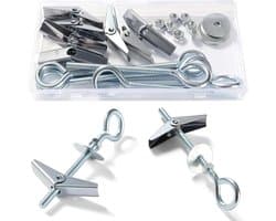 7 Sets M5 Wing Spring Hook, Spring Toggle Wing Gesloten Haak, Plafond Gipsplaat Montage Haak, met Zeskant Moeren, Ringen, voor Gipsplaat Holle Wanden Hangende Planten Bevestiging