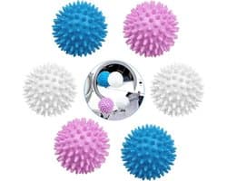 6 stuks, herbruikbare wasballen voor wasdroger & wasmachine - vervanger van wasverzachter, anti-klonteren, snellere droging voor donsjassen & kleding (Wit, Blauw, Paars)