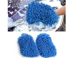 2 stuks autowashandschoen, microvezel washandje voor de auto, buiten, shaggy washandschoen voor professioneel auto-onderhoud, 100% krasvrij en zacht, verwijdert moeiteloos hardnekkig vuil (blauw)
