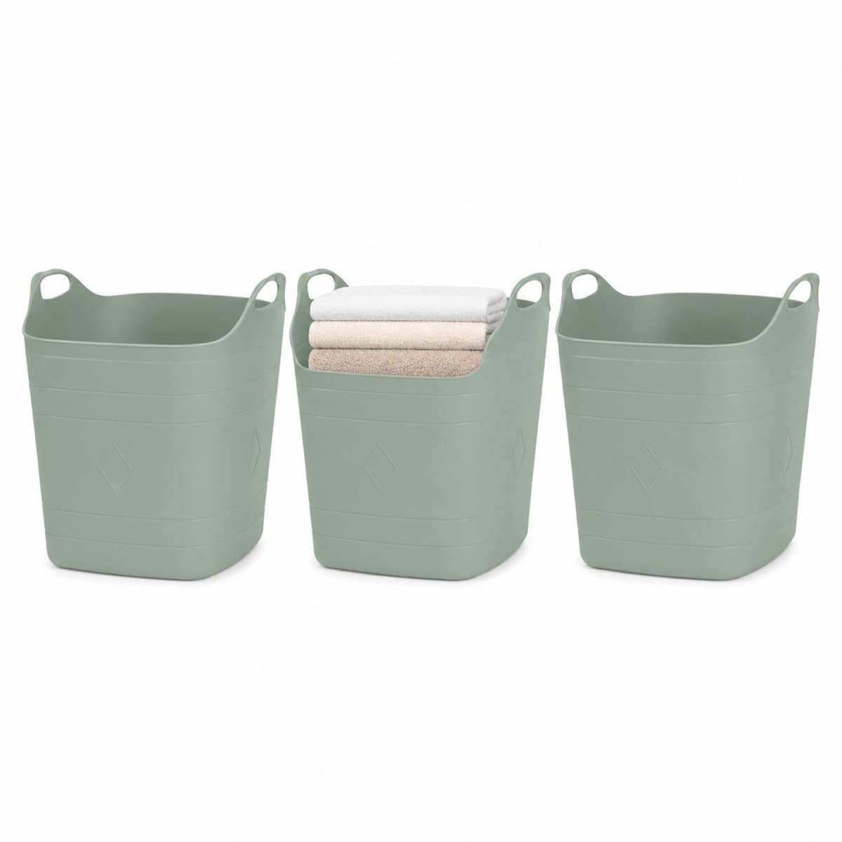 Excellent Houseware Flexibele emmer - 3x - groen - 15 liter - kunststof - vierkant - 37 x 30 cm — afbeelding 1