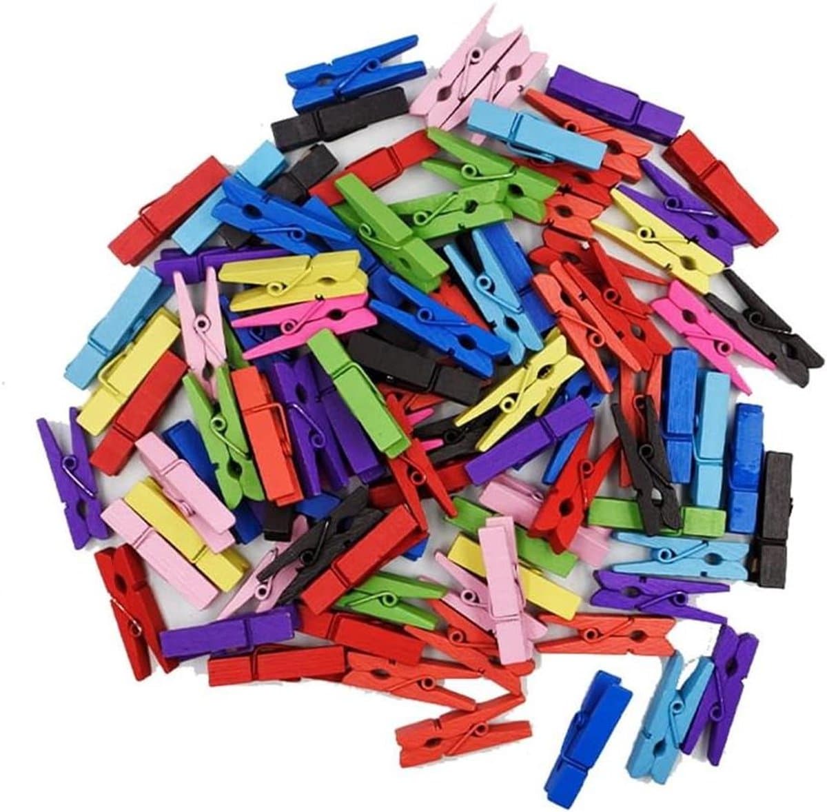 Houten Was Knijpers - Kleine Houten Clips - Foto's Ophangen - Natuurlijk Hout Metaal - 3.5 cm - Gekleurd — afbeelding 1