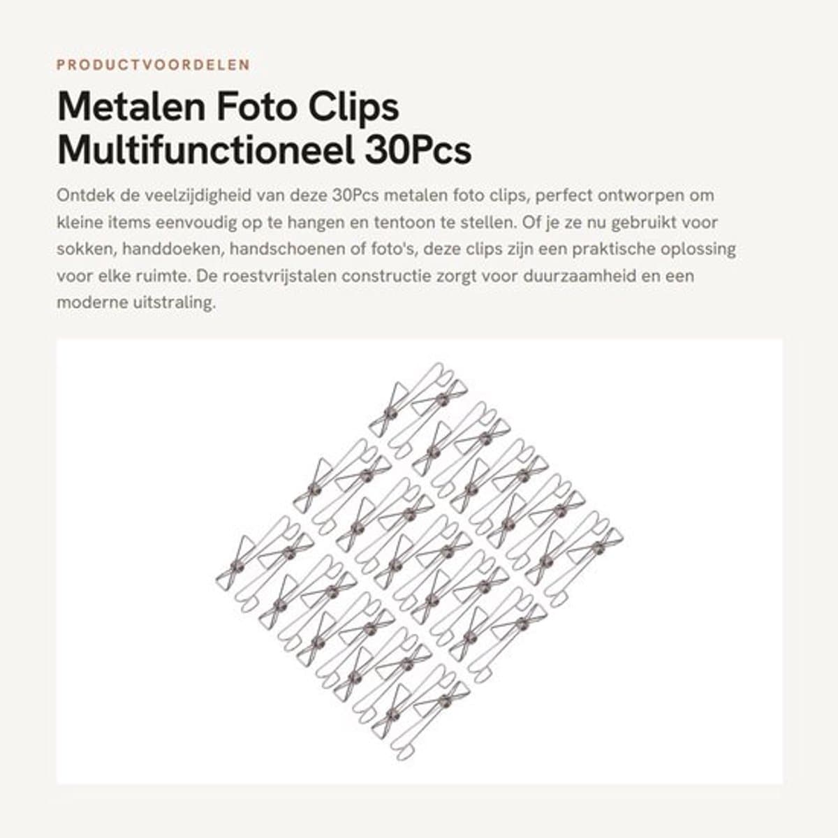 Metalen Foto Clips - Multifunctioneel - 30Pcs - Roestvrij staal - Kleding Hangers - Ideaal voor sokken, handdoeken en foto's — afbeelding 1