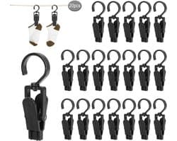 SnelShoppen - 20 Stuks Sterke Klemmen met Hanger Haak, Grote Kledingknijpers voor Garderobe, Hoed, Gordijn, Sokken, Lakens, Strandhanddoek - Ruimtebes