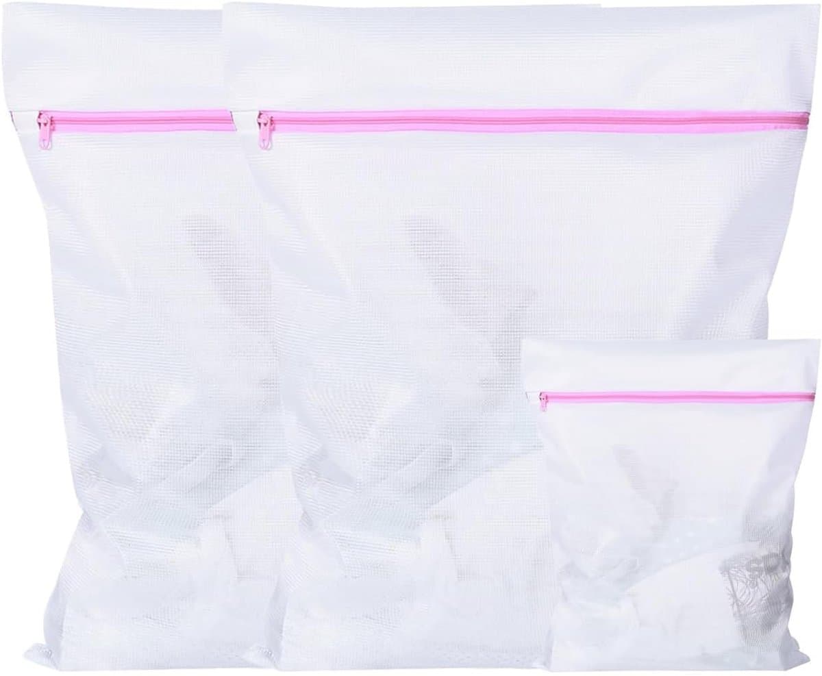 Set van 3 grote wasnetten voor de wasmachine, 60 x 60 cm en 20 x 30 cm, fijnmazige waszakken met verborgen rits, duurzaam en scheurvast, ideaal voor kleding, gordijnen en jassen — afbeelding 1