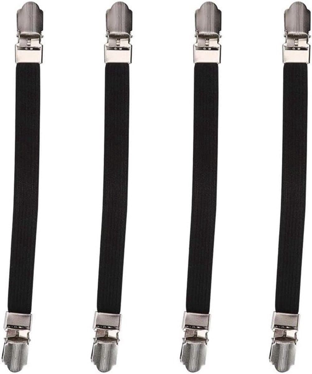 Elastische Bedmatras Lakenbanden - Dubbele Kop Clips - Grijperhouder Bevestigingsmiddelen - Jarretel - Houd de Lakens de Hele Nacht op Hun Plaats - Zwart - Geschikt voor 4 Stuks - Kriskras Patroon - Elastisch - Matras Clips. — afbeelding 1