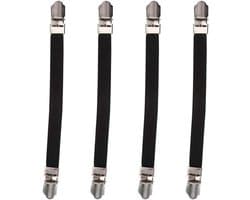 Elastische Bedmatras Lakenbanden - Dubbele Kop Clips - Grijperhouder Bevestigingsmiddelen - Jarretel - Houd de Lakens de Hele Nacht op Hun Plaats - Zwart - Geschikt voor 4 Stuks - Kriskras Patroon - Elastisch - Matras Clips.