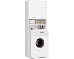 Wasmachinekast - Ombouwkast Droger - Opbergen Badkamer - Met 2 Deuren - 64 x 180 x 30 cm - Wit