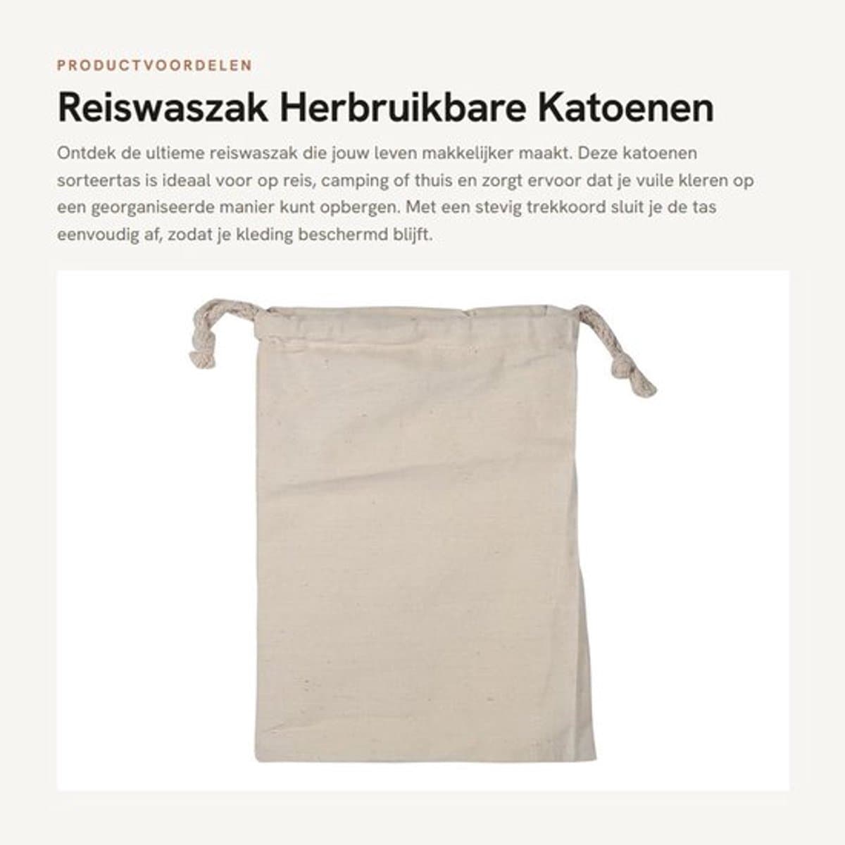 Reiswaszak Katoen - Opbergtas voor Vuile Kleren - Multifunctioneel - Lichtgewicht - Duurzaam - Zacht en Huidvriendelijk (30 * 40cm) - Waszak — afbeelding 1