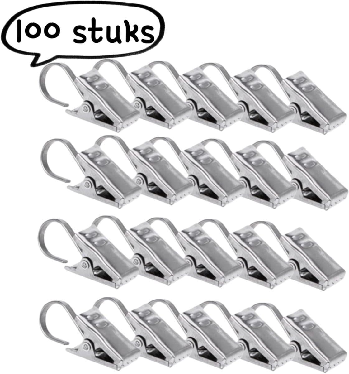 100 stuks - Metalen gordijnclips - Gordijnhaken - Gordijnaccessoires - Metalen douchegordijnhaken - Zilver — afbeelding 1