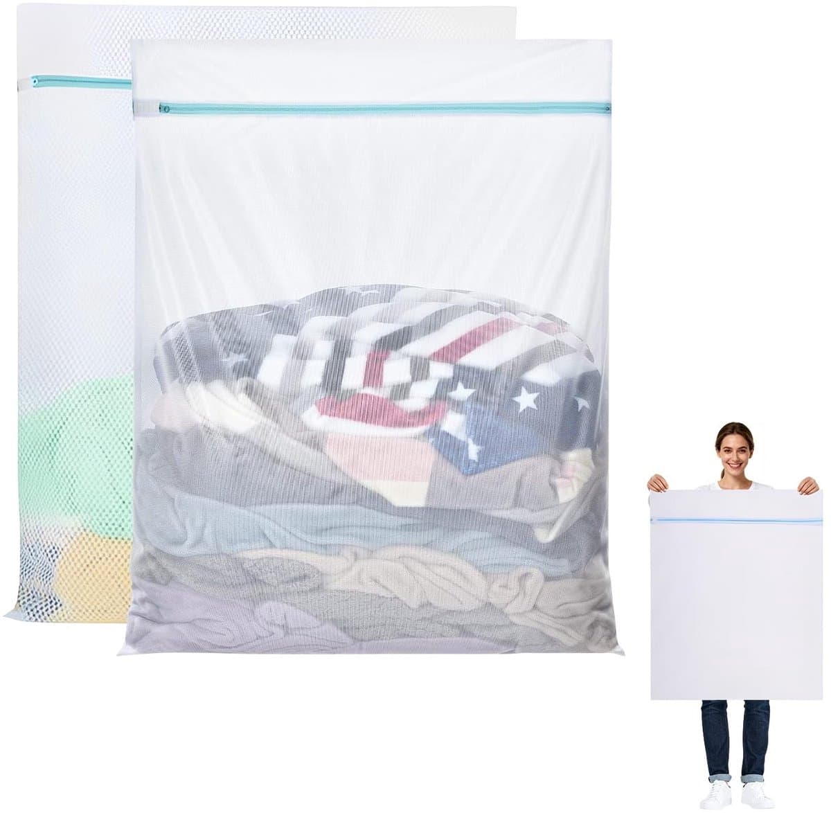 Dailygoods- Waszakken Groot - 2 Stuks - Wasnetten met Ritssluiting - 60x80 cm - Voor Fijne Was - Ondergoed/Sokken - Geschikt voor Beddengoed - Wasnet — afbeelding 1