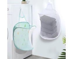 Kinderkamer Wasmand Set van 2, Opvouwbare en Hangende Wasmanden voor Speelgoedopslag, Groen en Wit