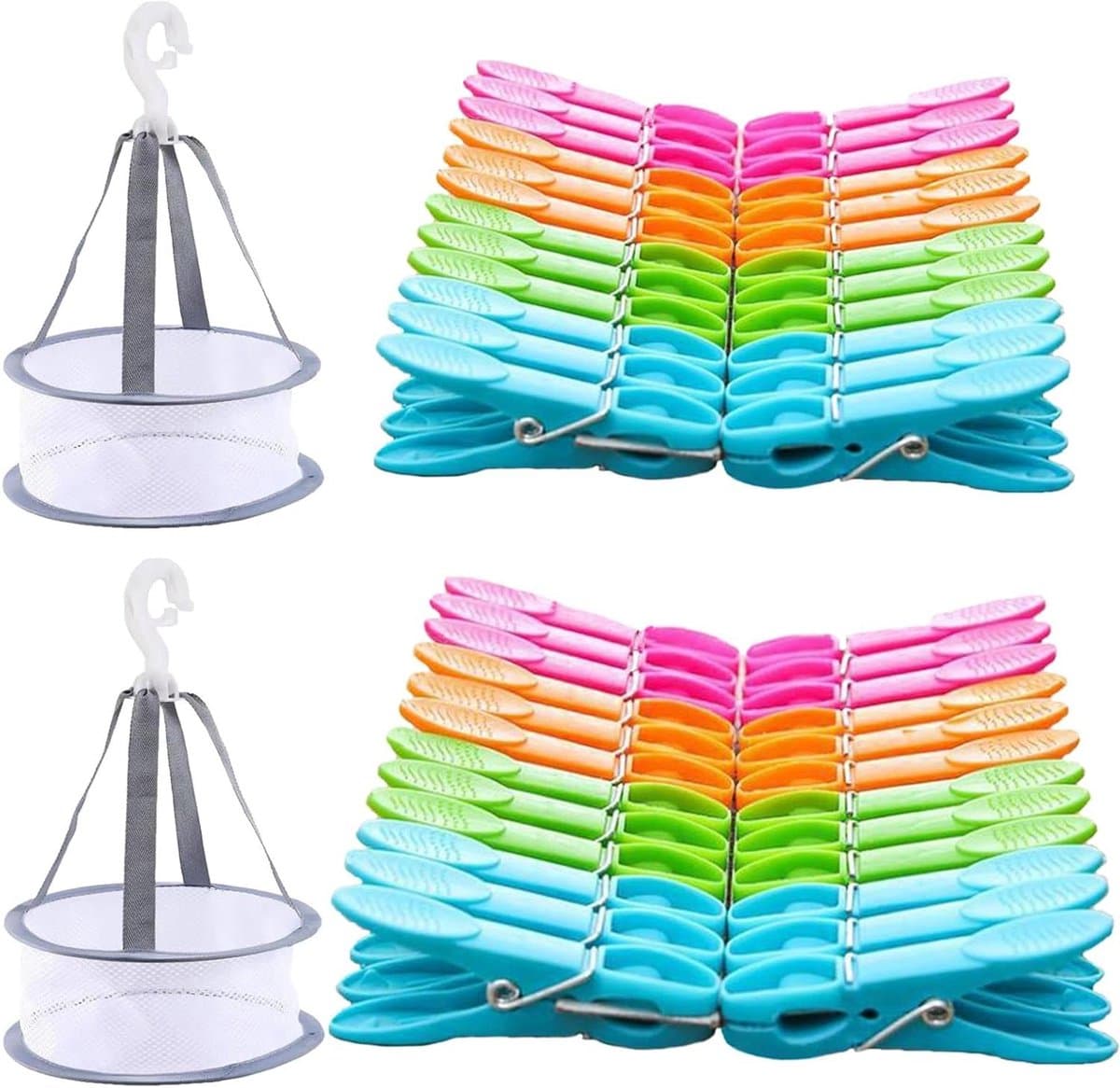 Wasknijpers met mand - Kledingklemmen set - Kleding drogen - Winddicht ontwerp - 48 stuks - Multicolor — afbeelding 1