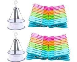 Wasknijpers met mand - Kledingklemmen set - Kleding drogen - Winddicht ontwerp - 48 stuks - Multicolor