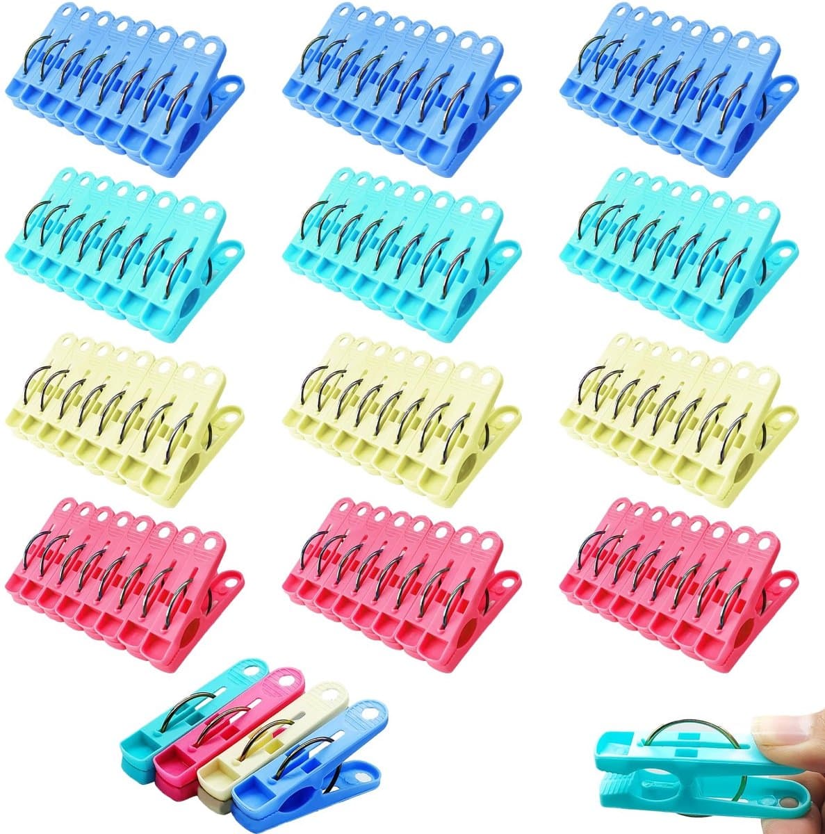Dailygoods- Wasknijpers 112 Stuks - Extra Sterke Wasknijpers - Antislip Kledingclips - Kunststof Wasknijpers - Kleur: Blauw/Groen/Geel/Roze - 5,5 cm x 3 cm - Wasclips — afbeelding 1
