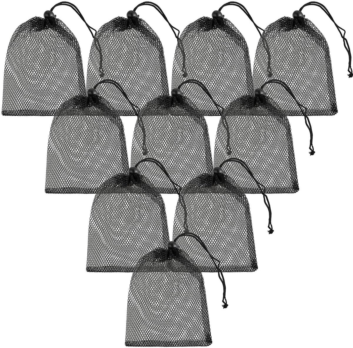 Dailygoods - TIESOME 10 stuks kleine nylon mesh trekkoordtas, zwarte mesh trekkoordtas reiszakken mesh opbergzak mesh trekkoord waszak voor wassen strandspecelgoed schelpen verzamelen golf 20 x 15 cm — afbeelding 1