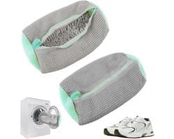 SnelShoppen - 2 stuks Schoenwaszakken voor Wasmachine, Herbruikbare Schoenentas met Rits, Bescherming voor Schoenen in Wasmachine en Droger, Grijs, 19
