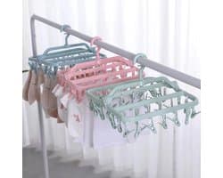Hangende wasdroger - Wasknijpers - Duurzaam design - Blauw - Kledinghanger - Ideaal voor ondergoed en babykleding - Inklapbaar voor eenvo