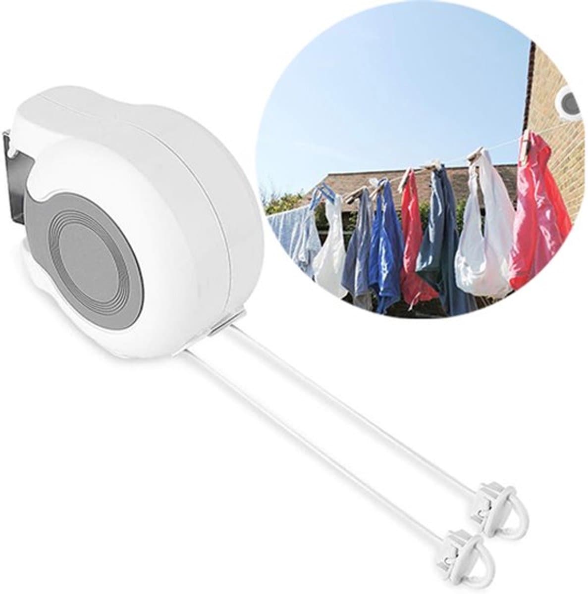 Wasdraad - Uitschuifbare Waslijn - Drooglijn voor buiten - Plastic waslijn - Waslijn Camping - Roldrooglijn - Twee weerbestendige lijnen voor - Wit — afbeelding 1