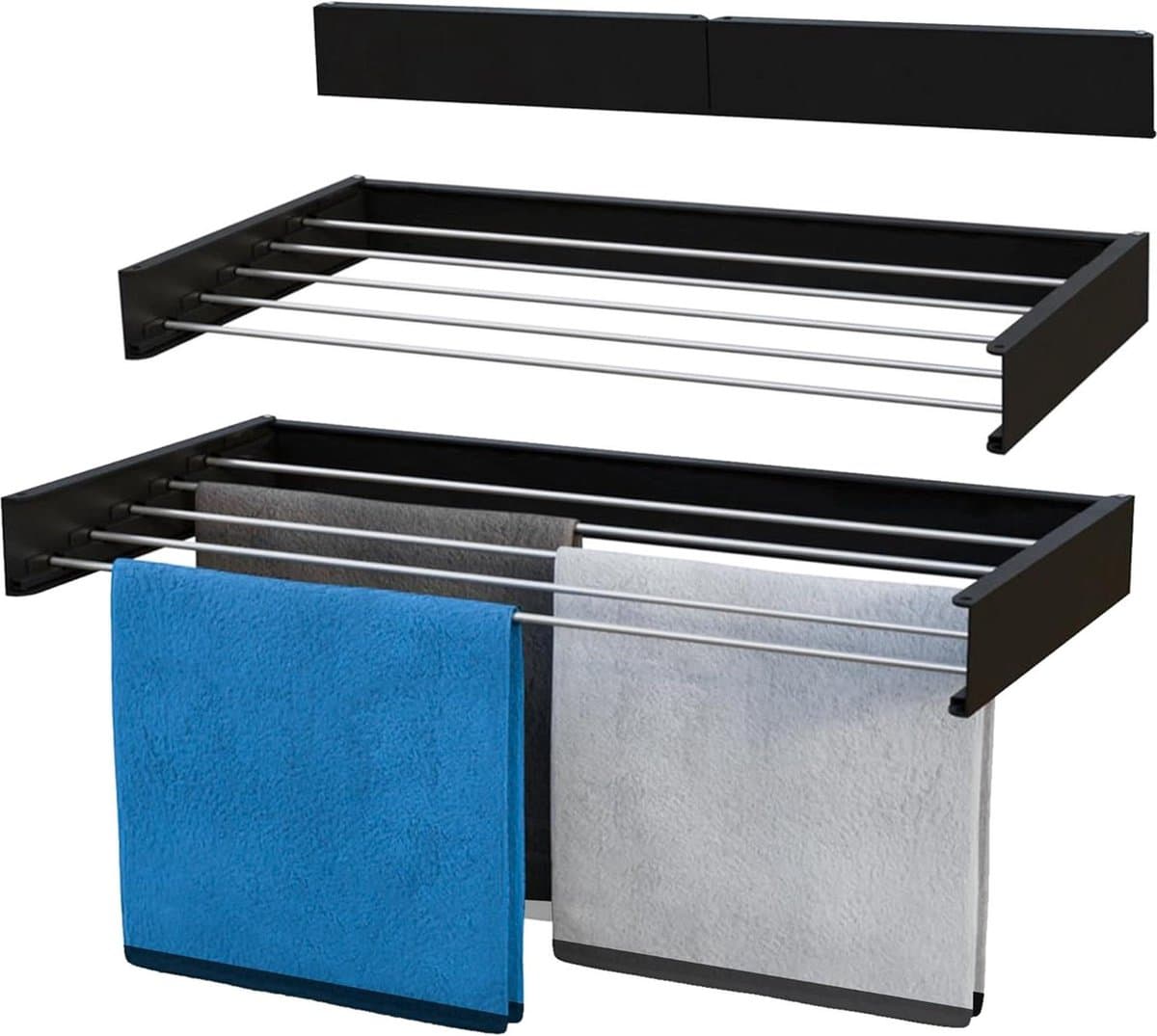 Droogrek toren wasrek - grote capaciteit 178 x 170 x 50 cm - wasdroger uittrekbaar - lengte 66-130 cm - 6 wielen - roestvrij staal folding wall laundry rack — afbeelding 1