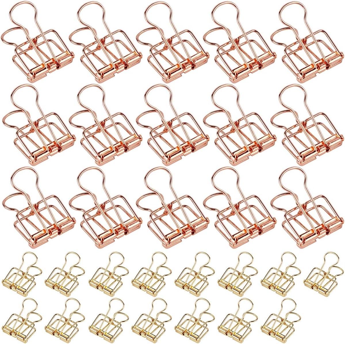 Goodivery ® staartklemmen, 30 stuks, vouwback-klemmen, voor fotowand, draadgaas, 2 verschillende maten (roségoud, goud) — afbeelding 1
