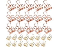 Goodivery ® staartklemmen, 30 stuks, vouwback-klemmen, voor fotowand, draadgaas, 2 verschillende maten (roségoud, goud)