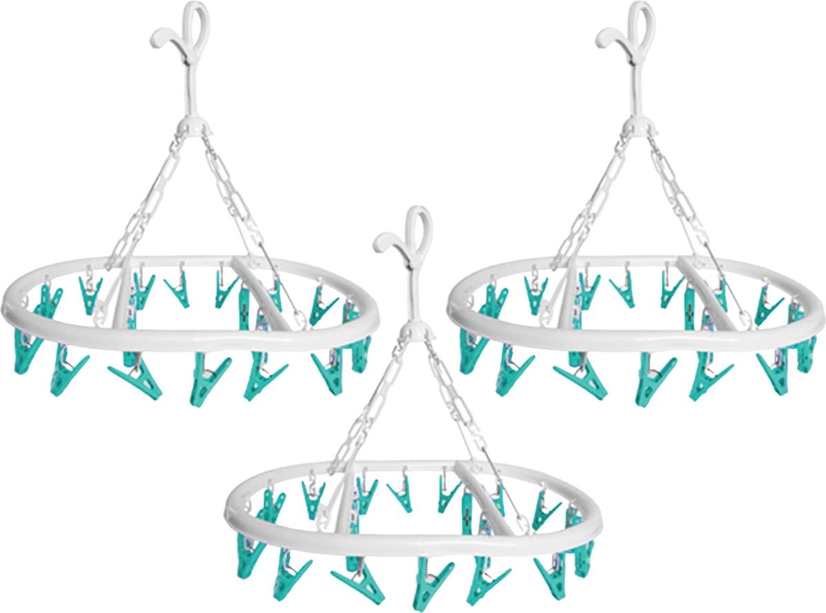 CM Wasgoed droogcarrousel/droogmolen - 3x - 20 clips/knijpers - wit/groen - kunststof - 29 x 42 cm — afbeelding 1