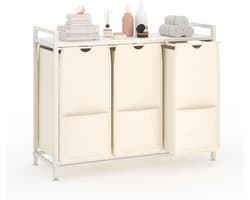 Wasmand 3 vakken, 145L wassorteerder, verrijdbare waswagen – voor wasruimte, slaapkamer, badkamer – wit