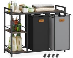 VASAGLE - Wasmand - Wassorteerder - 2 Vakken - 100 L Wassorteerder - Met Wielen en Afneembare Tassen