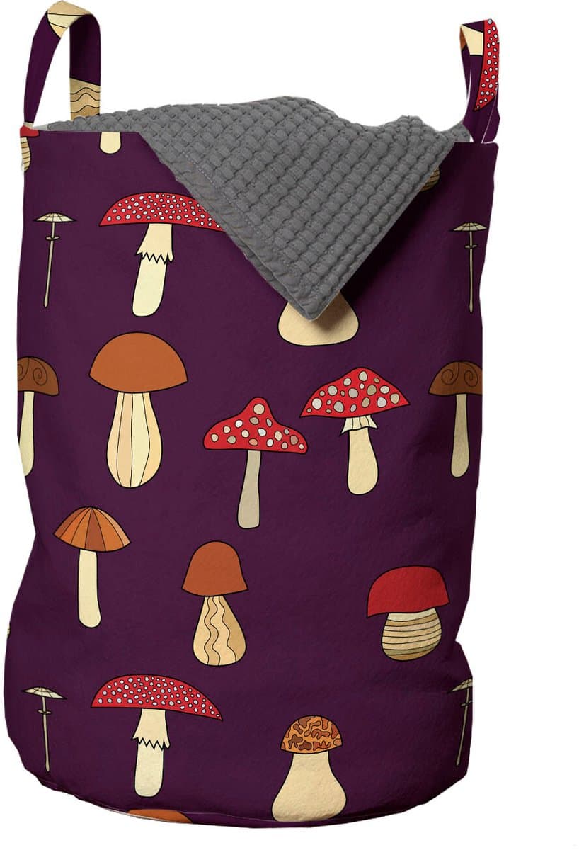 ABAKUHAUS Pilz waszak, Porcini en Amanita, wasmand met handvatten en trekkoord voor wasserettes, meerkleurig — afbeelding 1