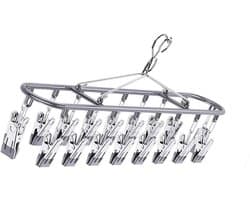 Kledinghanger met Clips - Waslijnrek - Buiten Drogen - 20 Winddichte Clips - 50 cm - Zilver