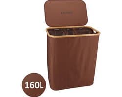 KROMS Wasmand 3 vakken - Bruin - 160L - Extra groot model - Inclusief NL & ENG Labels – Wassorteerder bamboe - Laundry basket - Wasmand met deksel - Opvouwbaar — afbeelding 1