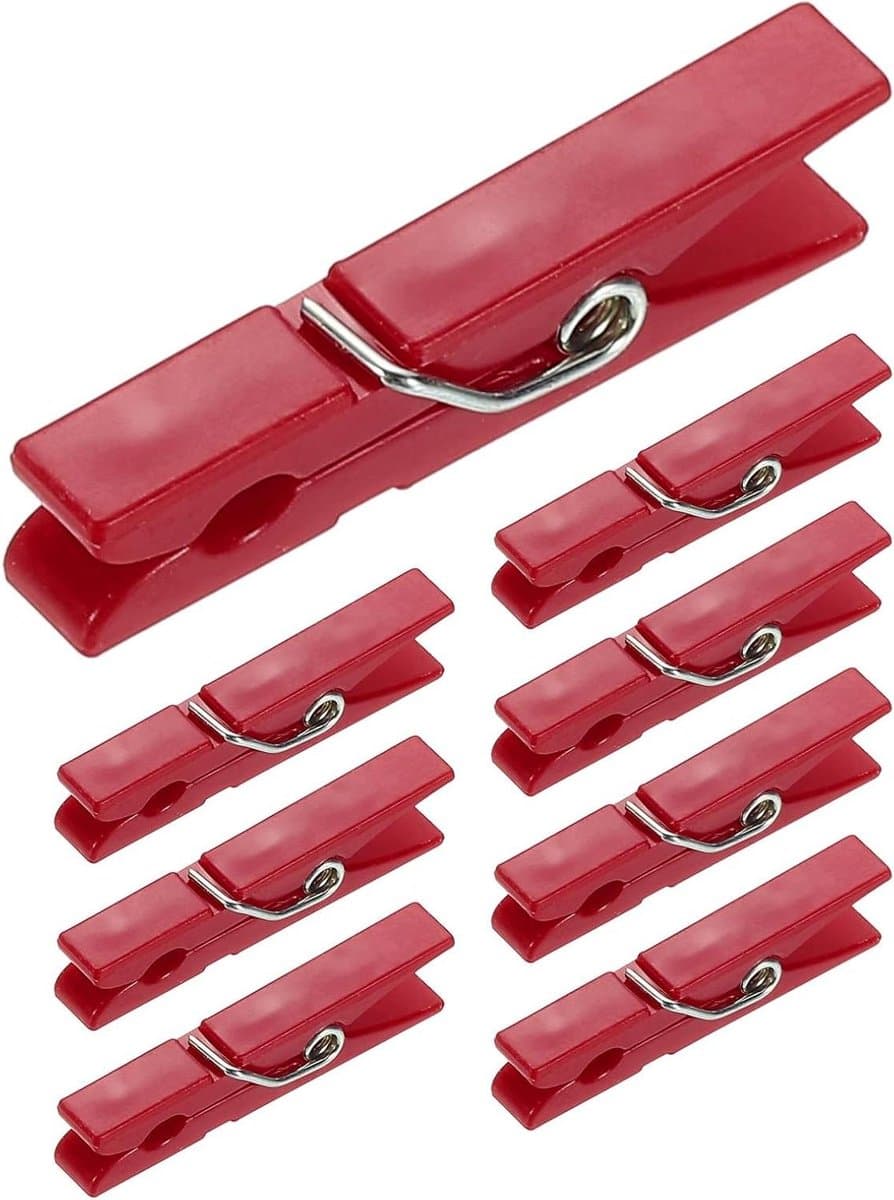 Kleine Wasknijpers - Mini Clips - Foto's Ophangen - Stevige Grip - 100 Stuks - Rood — afbeelding 1