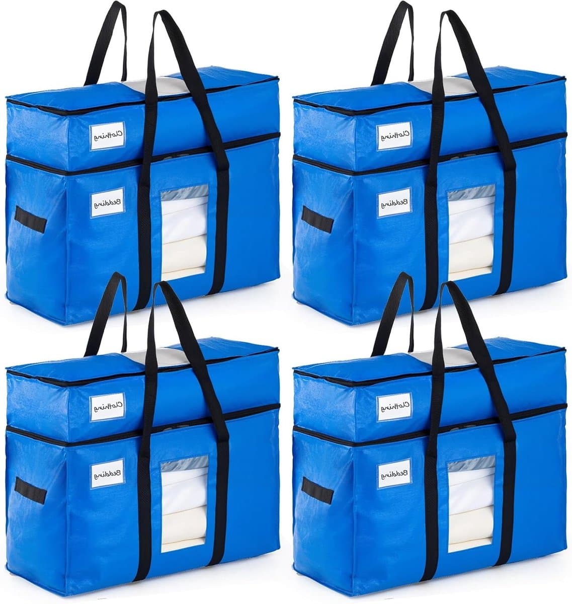Dubbele Laag Verhuiszakken Extra Groot met Sterke Handvatten en Ritsen - Verhuisbenodigdheden, Kledingopslag, Waszakken (Blauw, 4 Stuks) — afbeelding 1