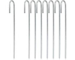 Dailygoods- Grondanker Verzinkt Staal - 8 Stuks - J-vormige Haringen - Tuinharingen - Camping - Outdoor Activiteiten - Geschikt voor Diverse Bodems - Tentharing