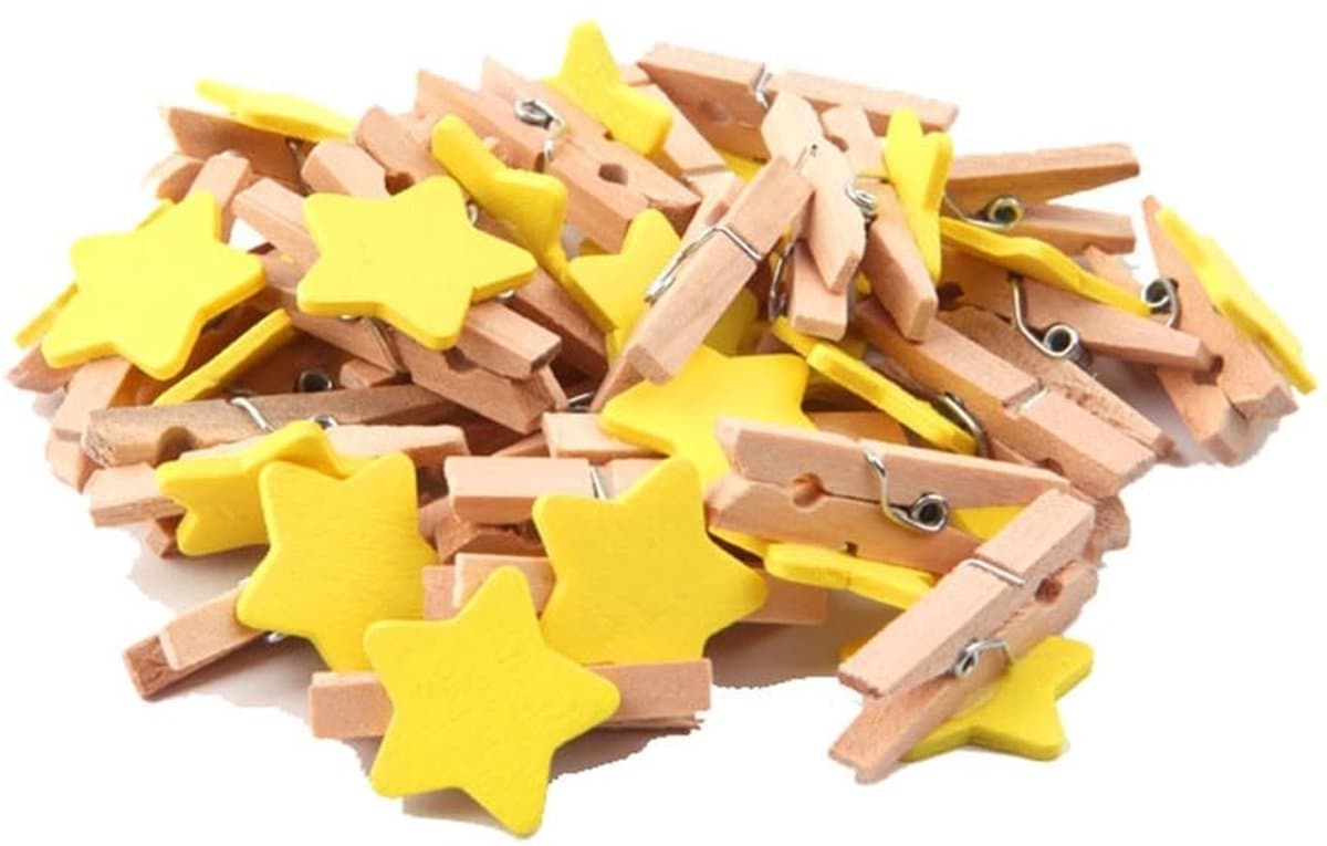 Dailygoods- Wasknijpers 50 Stuks - Sterren Houten Wasknijpers - Mini Clips - Kleurrijke Fotoclips - Ambachtelijke Decoratie - Afmetingen 3 x 0,4 cm - Decoratieclips — afbeelding 1