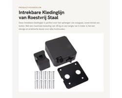 Dailygoods- Kledinglijn Intrekbaar - Roestvrij Staal - 6m Lengte - 25kg Belasting - Eenvoudige Installatie - Geschikt voor Binnen/Buiten - Waslijn