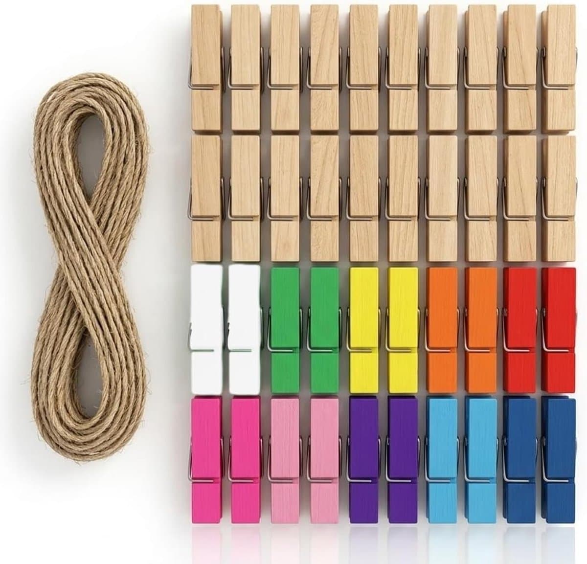 40 stuks kleine houten knijpers met draad voor het ophangen van foto's, tickets en bruiloftdecoraties in stijl — afbeelding 1