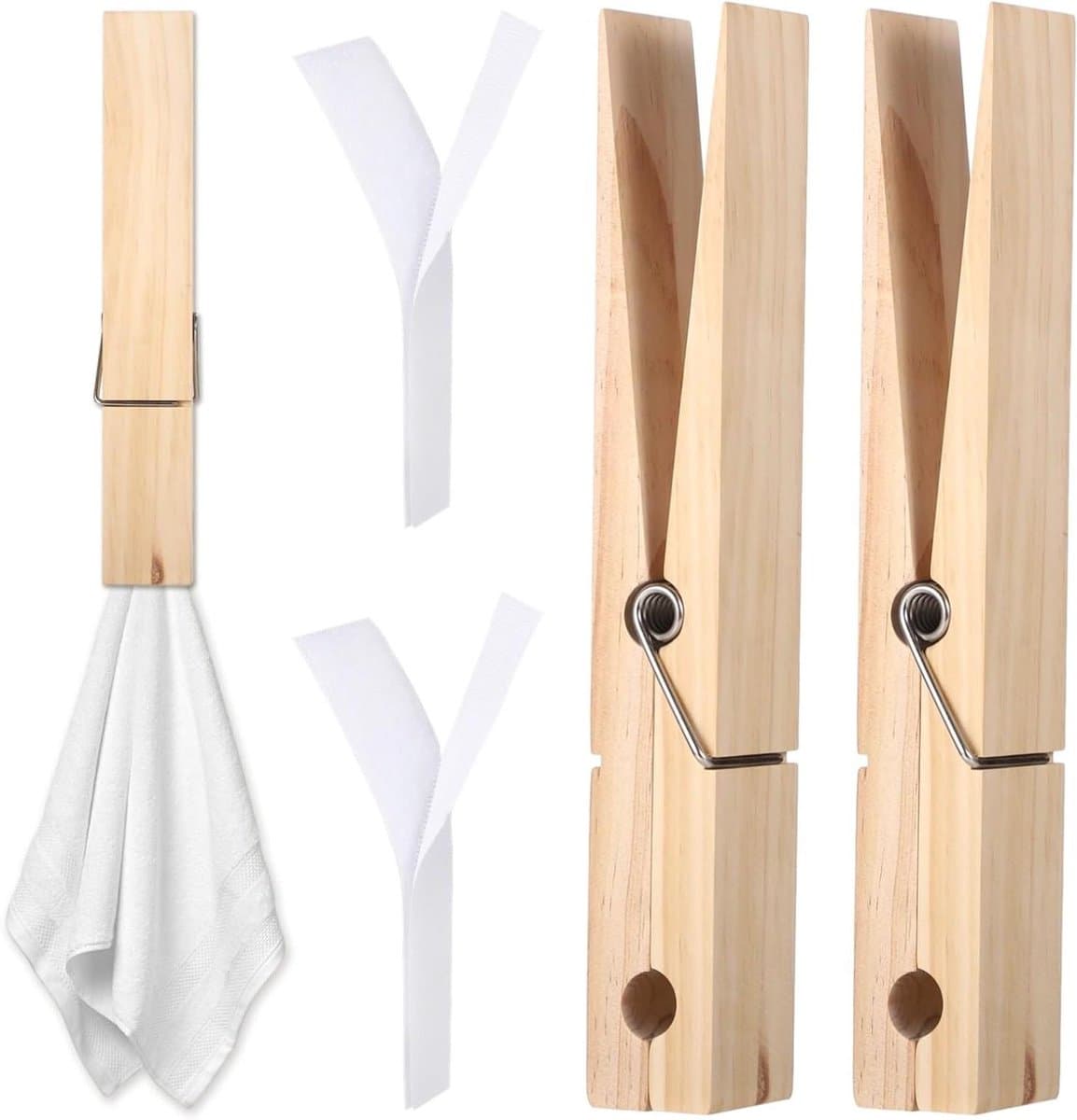 Jumbo Wasknijpers - Grote Clips - Decoratie Ophangen - Zelfklevende Bevestiging - 30 cm - Natuurlijk Hout — afbeelding 1