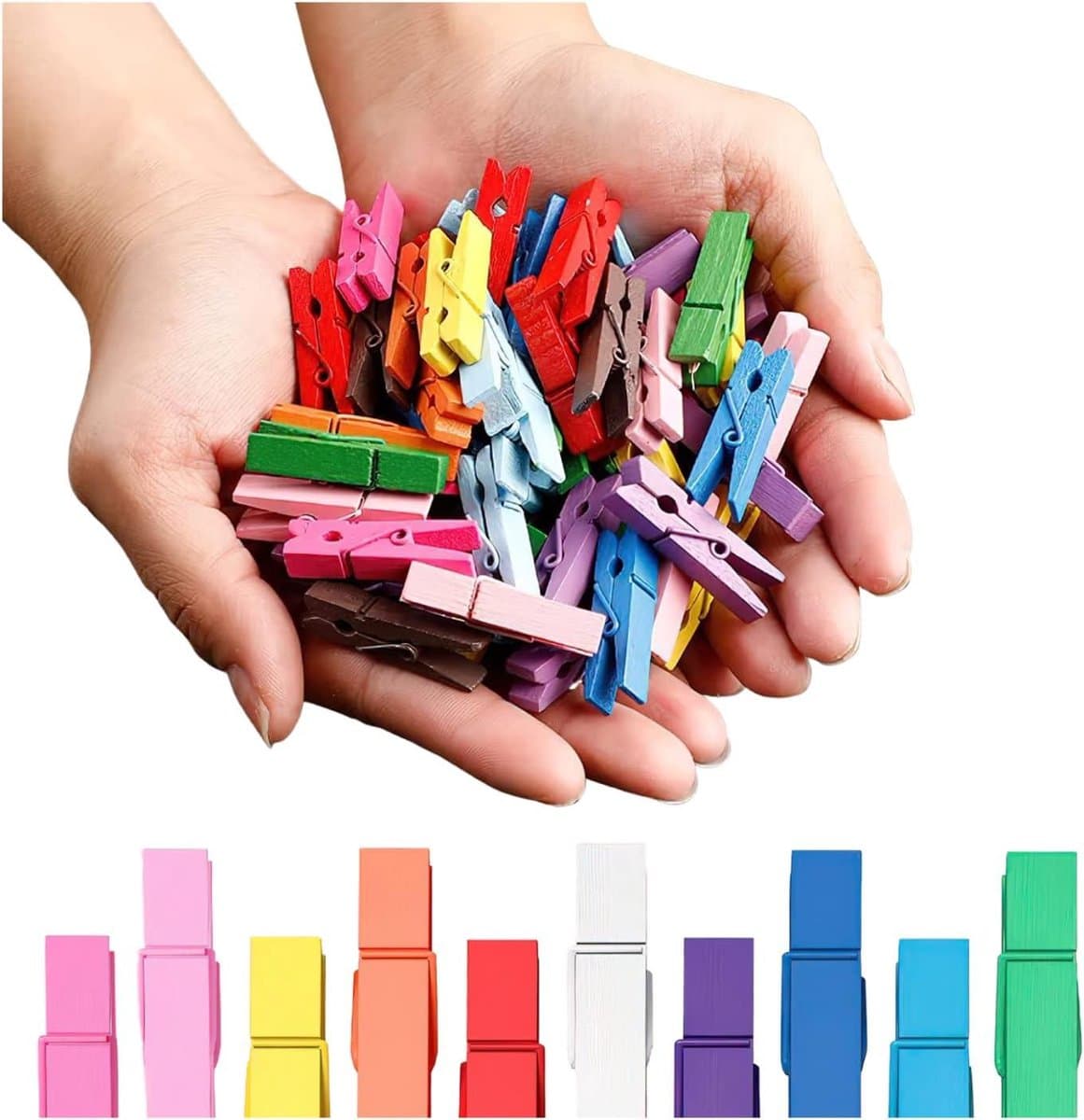 Houten Klemmen - Kleine Knijpers - Foto's Ophangen - Regenboog Kleuren - 100 Stuks - Meerkleurig — afbeelding 1